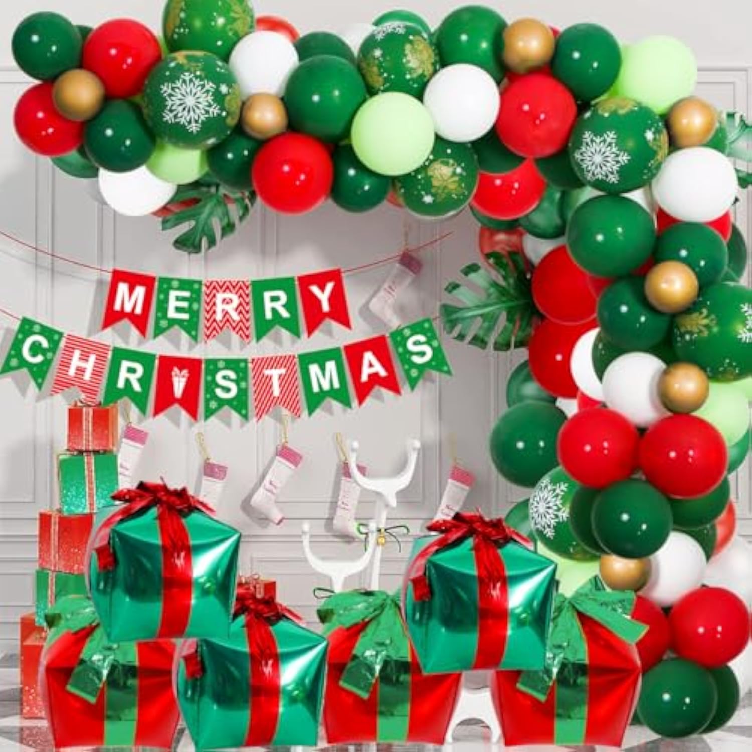 6Pc Red Green Cube Gift Box Balloons 18In Christmas Party Decor