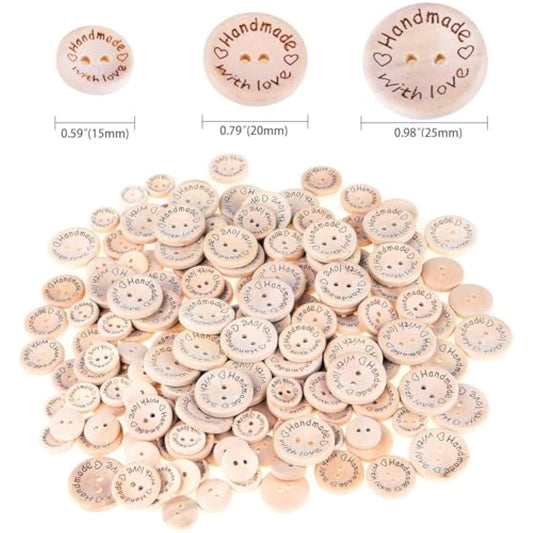 150Pcs Wooden Handmade With Love Round Craft Decor 2 Holes Wooden Sewi