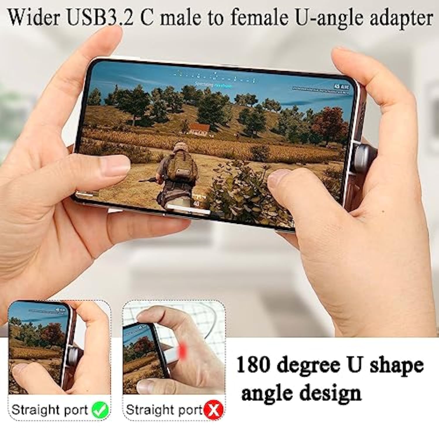 Wider Usb C U Shaped Angle Adapter 140W 20Gbps Usb3.2 Type C Male To Female Wi