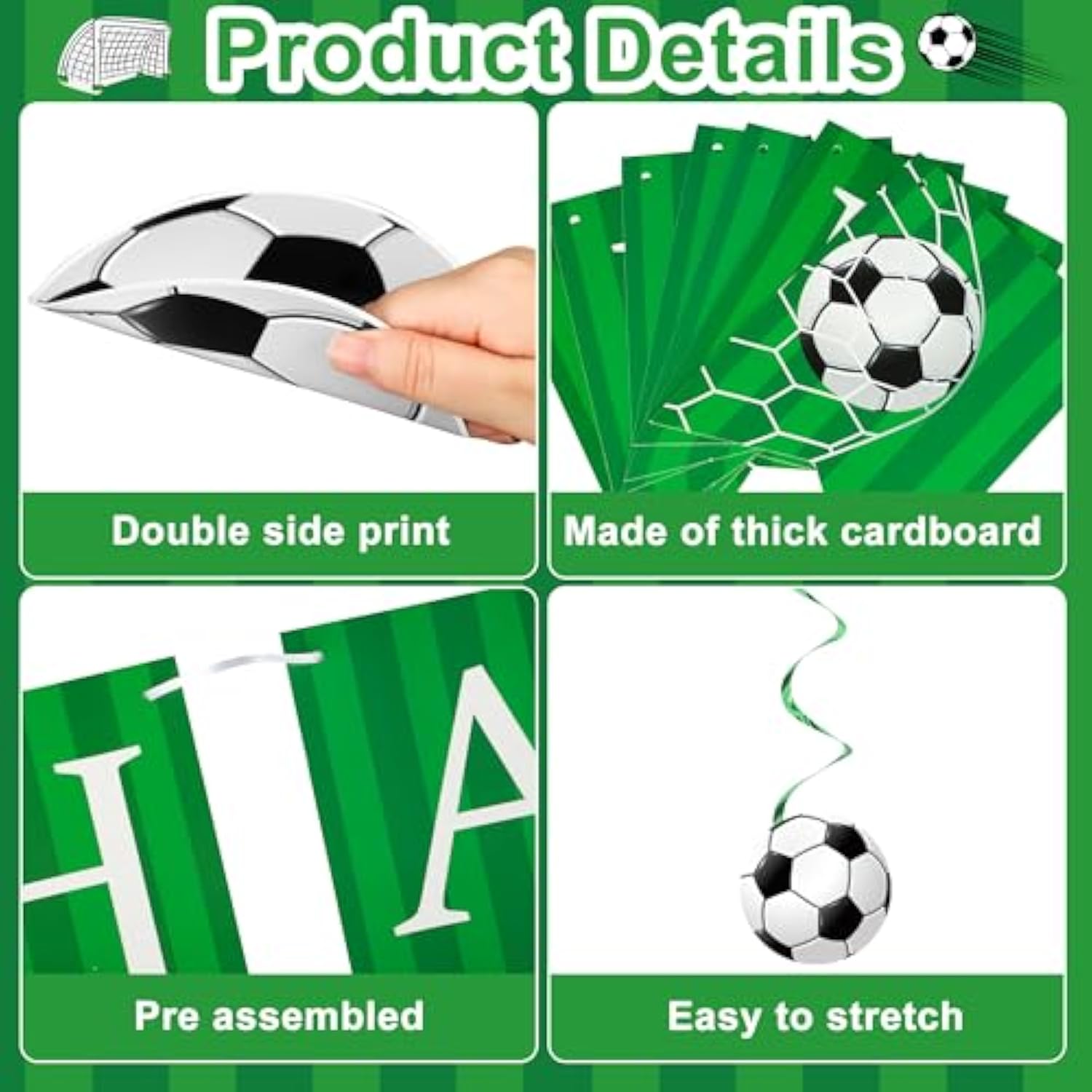 Soccer Party Decoration Soccer Theme Decor Pre-Strung Soccers Happy Birthday Banner Hanging Swirls Honeycomb Balls Circle Dots Garland For Boys Soccers Sports Theme Birthday Decorations