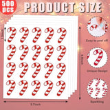 500Pcs Christmas Paper Stickers Glitter Candy Cane Envelope Seal Stickers Red White Self-Adhesive Label Decals For Xmas Winter Greeting Cards Sealing Craft Supplies