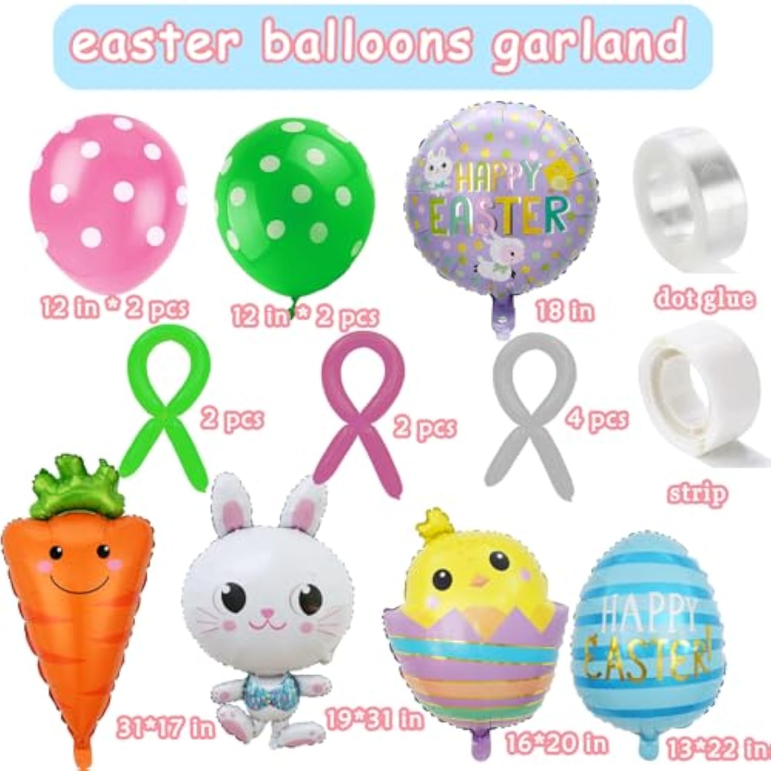 125 Pcs Easter Balloon Garland Arch Kit Spring Decorations Bunny Carrot Easter Egg Foil Mylar Balloons For Spring Party Supplies
