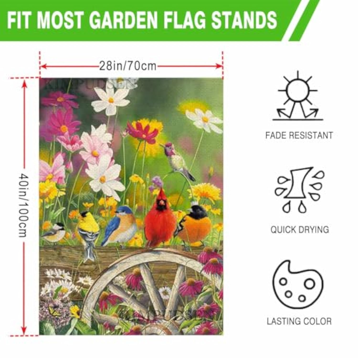 Spring Hummingbirds House Flag 28 X 40 Double Sided, Flower Birds Decorative Garden Flags For Anniversary Yard Outside Seasonal Decoration