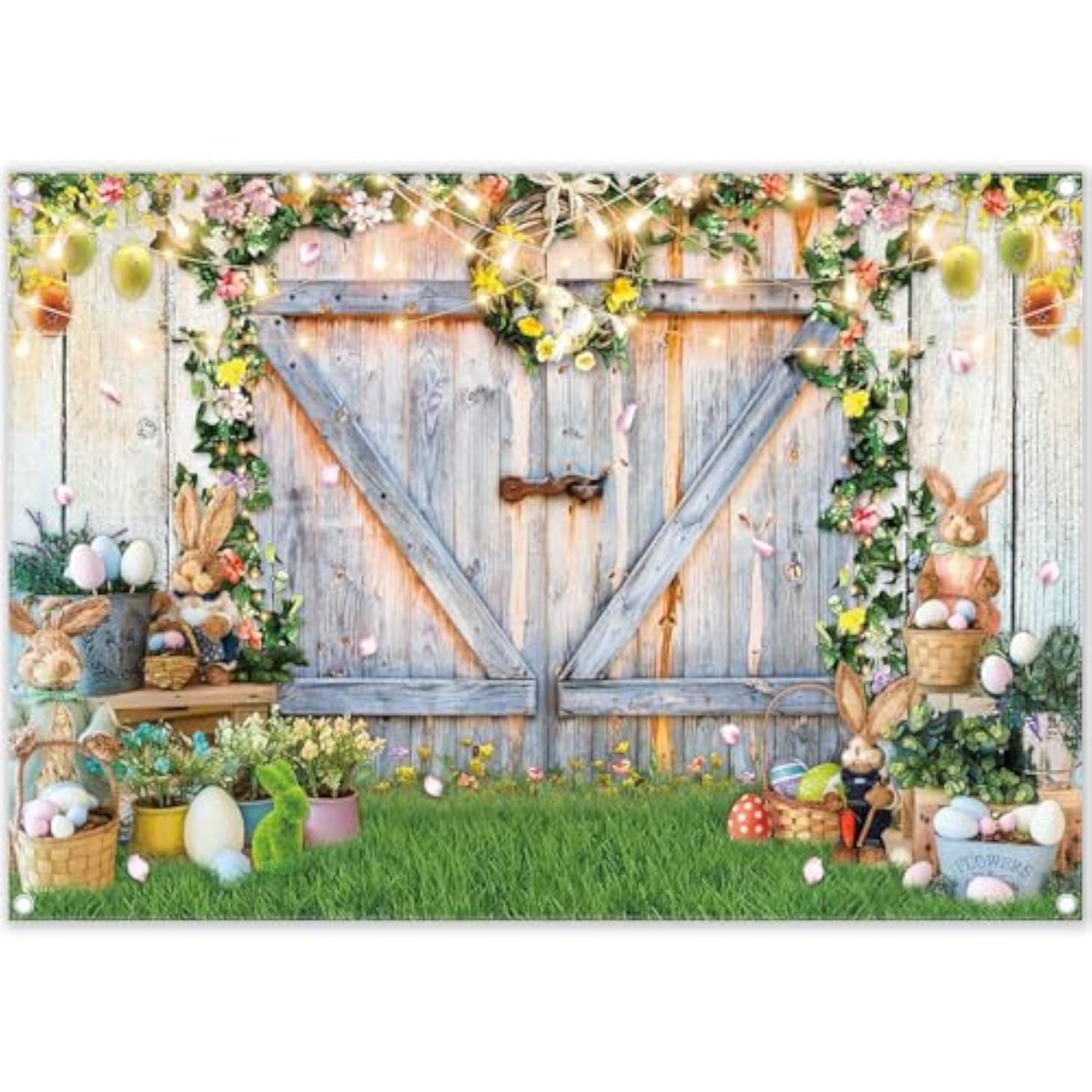 7X5Ft Spring Easter Photography Backdrops Garden Floral Grass Rabbit Eggs Background Bunny Stand Photo Banner Tapestry Booth Props