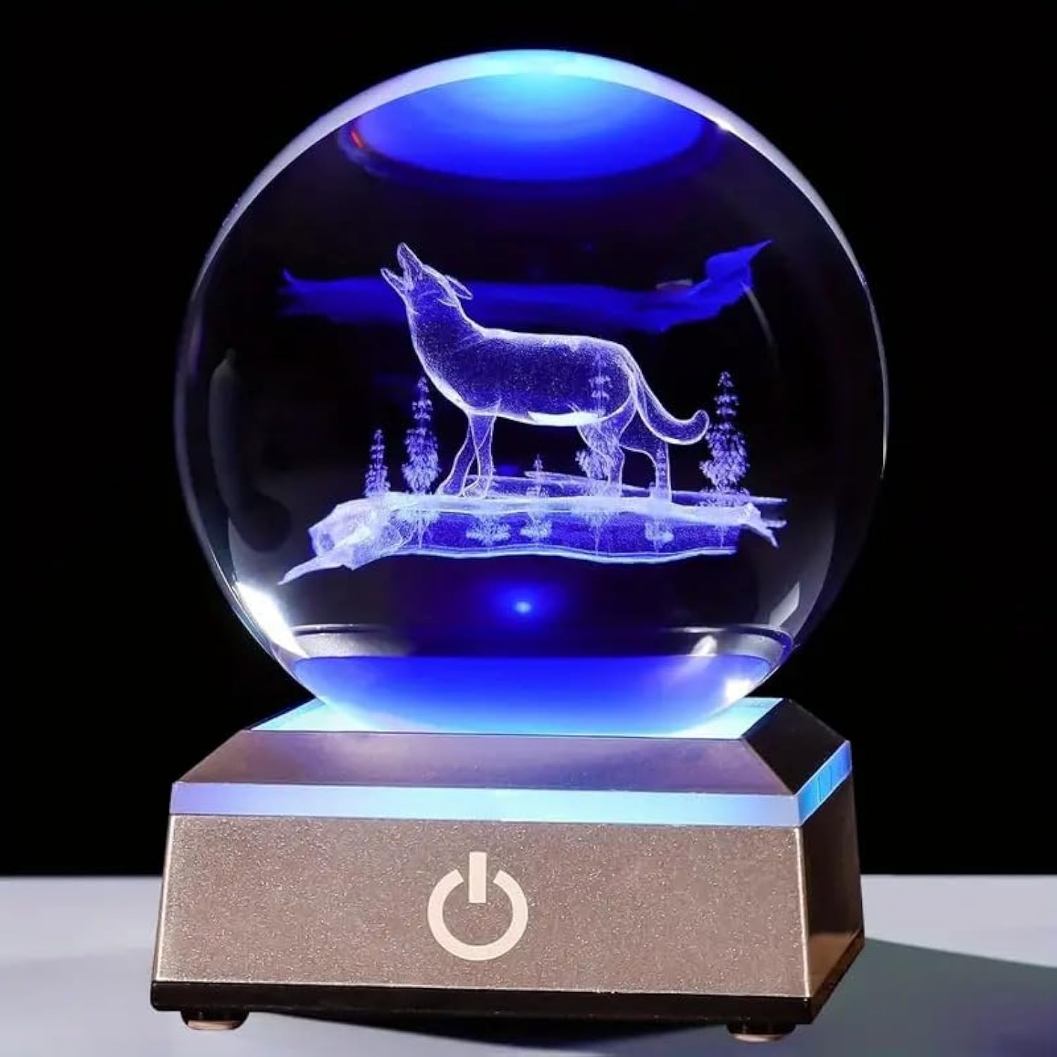 Wolf Lamp Crystal Ball Night Light Led Colorful Touch Base Wolf Statue 80Mmwolf Stuff Animals Glass Figurines Wolf Gifts Men Woman Birthday Christmas Decor Graduation