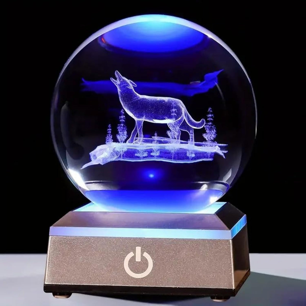 Wolf Lamp Crystal Ball Night Light Led Colorful Touch Base Wolf Statue 80Mmwolf Stuff Animals Glass Figurines Wolf Gifts Men Woman Birthday Christmas Decor Graduation