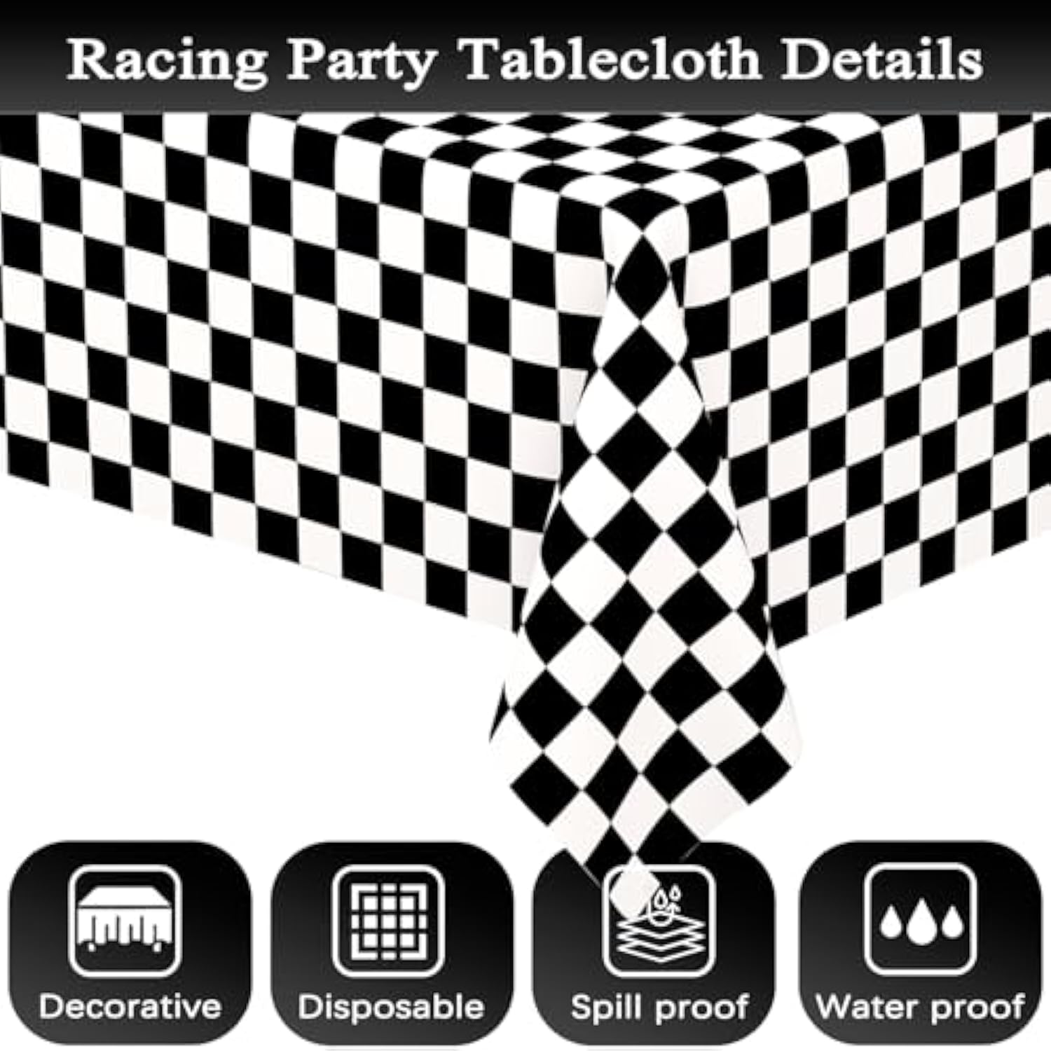 2 Pack Black And White Checkered Disposable Tablecloth Race Car Theme Party Table Cloth, Black Checkered Tablecloth For Race Car Theme Birthday, Outdoor Picnic Parties Decorations, 54 × 108 Inch