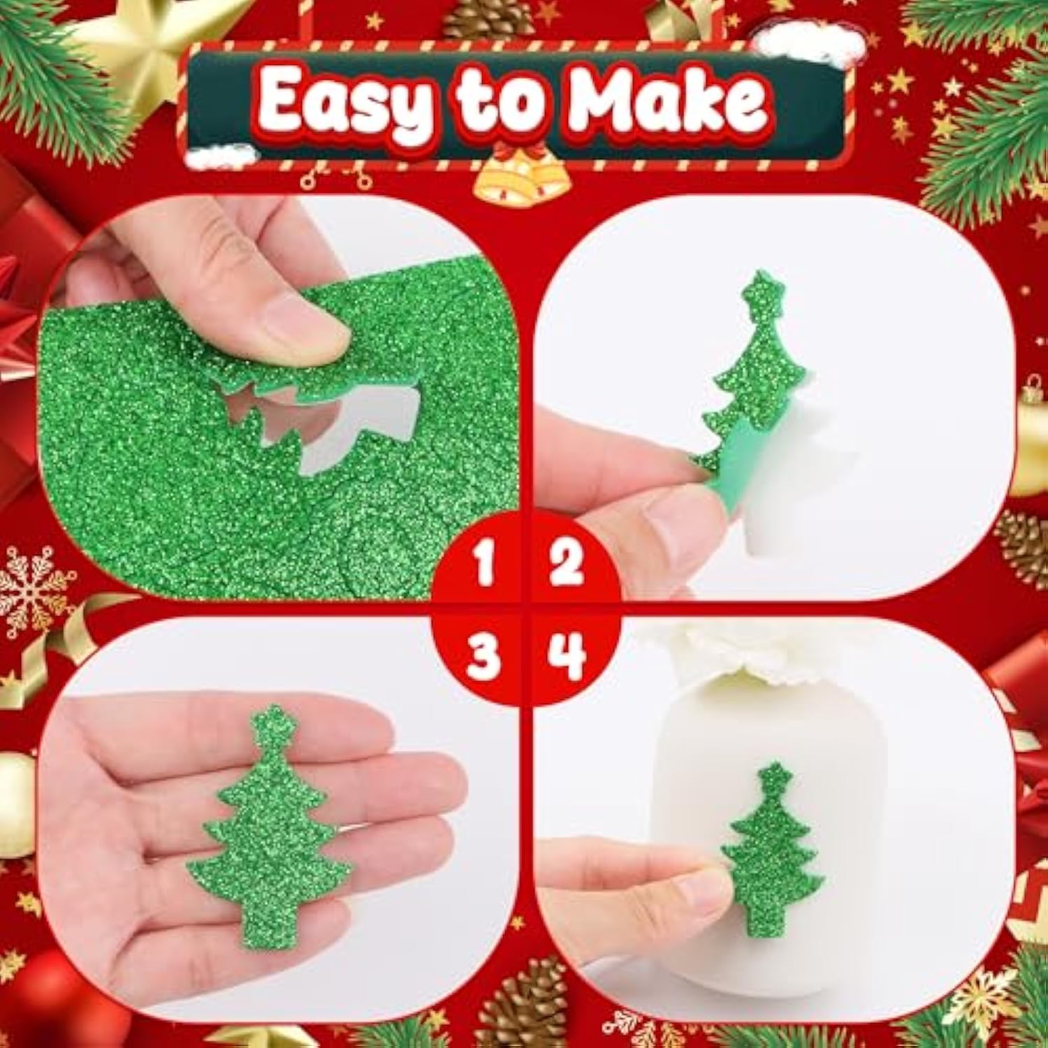 400 Pcs Christmas Foam Stickers, Glitter Foam Stickers For Kids Crafts, Christmas Snowflake New Year Self Adhesive Sticker For Greeting Cards Scrapbook Holiday Party Supplies Stocking Diy Decor