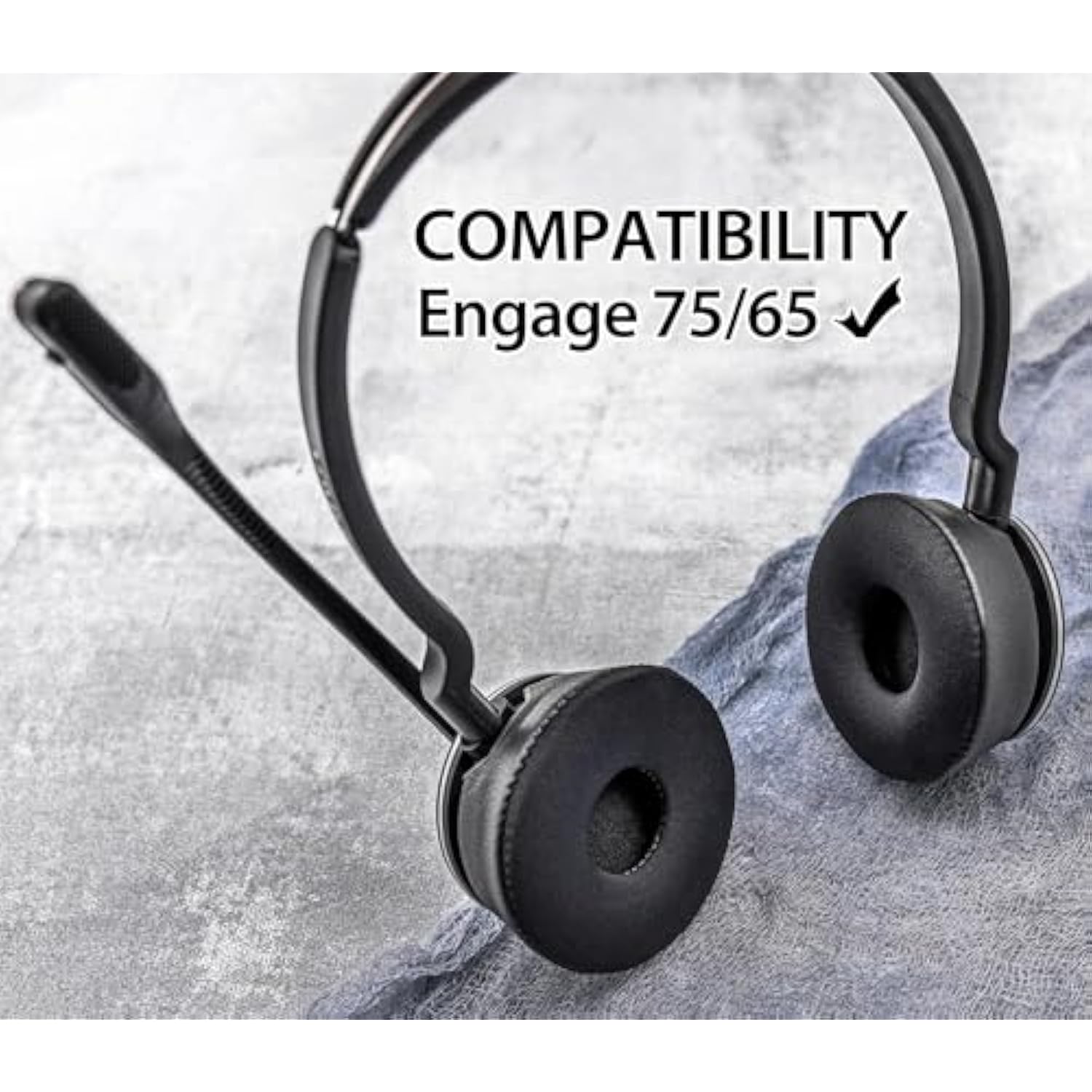 Engage 75 Earpads - Compatible With Engage 75/65 Headset I Cooling Gel Fabric Replacement Ear Cushions With Microphone Foam - Not Fit Engage Convertible And Engage Mono Version Model