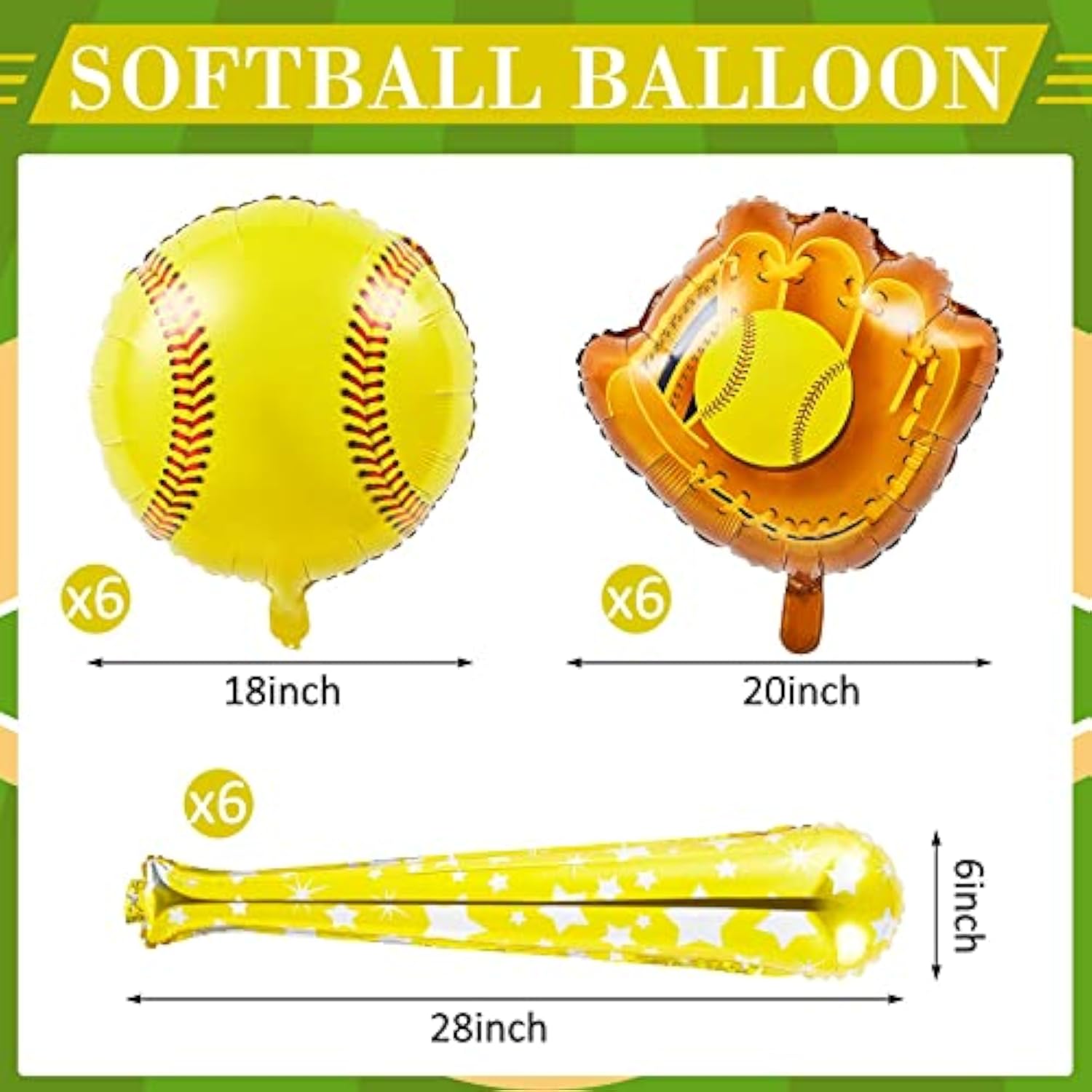 18 Pcs Softball Foil Balloons Softball Party Decorations 18 Inch Ball 20 Inch Glove 30 Inch Bat Balloons Sports Theme Softball Party Favors Softball Birthday Party Supplies For Gifts Props