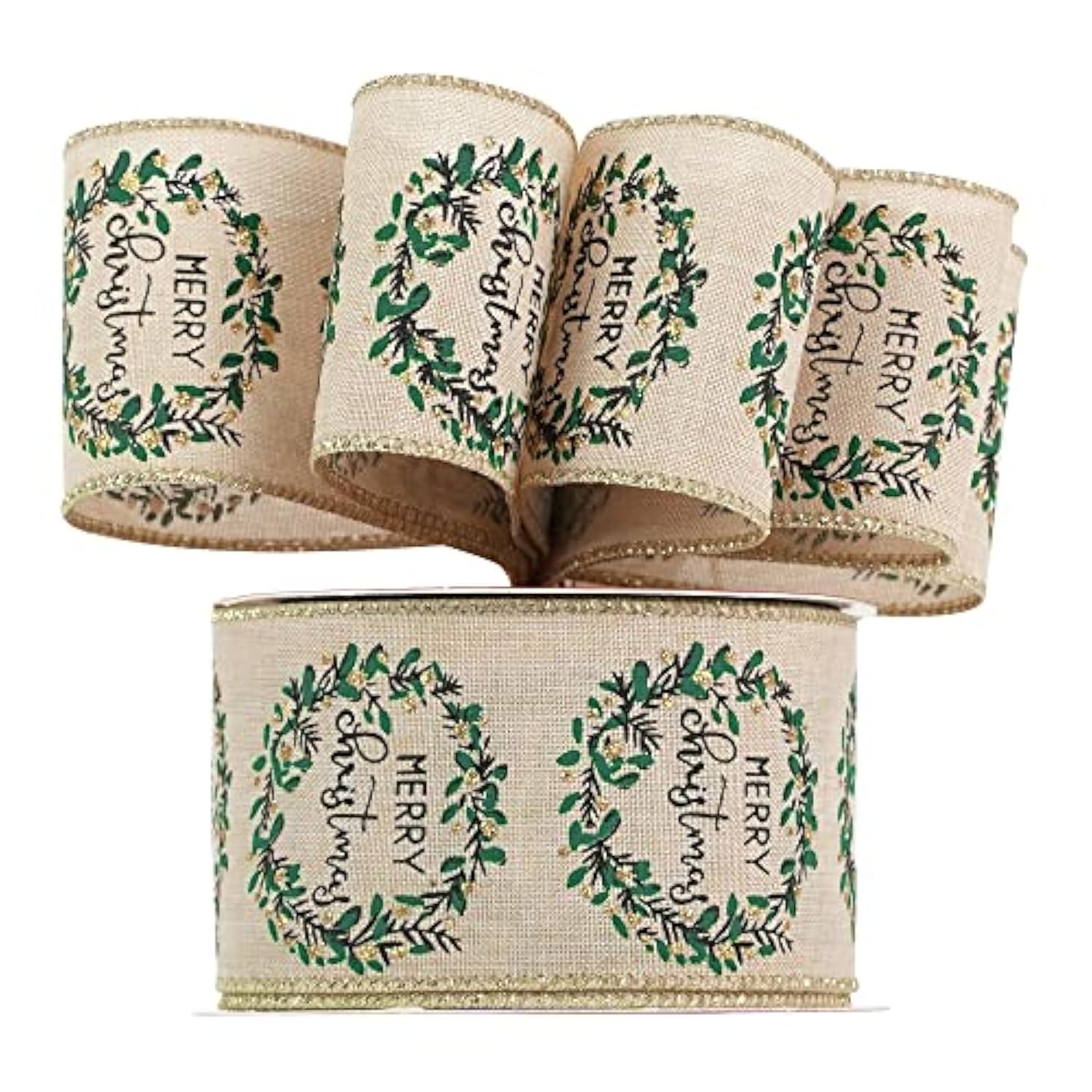 Merry Christmas Rustic Chrsitmas Wreath Ribbon 2.5 Inch For X-Mas Tree, Wreaths, Bows, Gift Wrapping, Home Decor Crafts-10 Yards