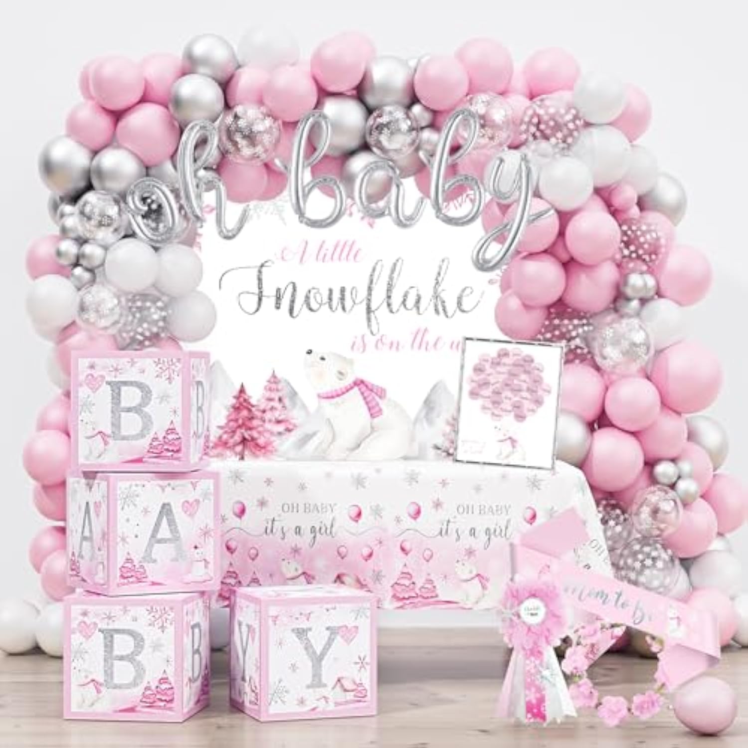 Little Snowflake Baby Shower Decorations Party Supplies, Pink A Little Snowflake Is On The Way Baby Shower Decor, Baby Its Cold Outside Baby Shower Decorations, Winter Wonderland Christmas Baby Shower