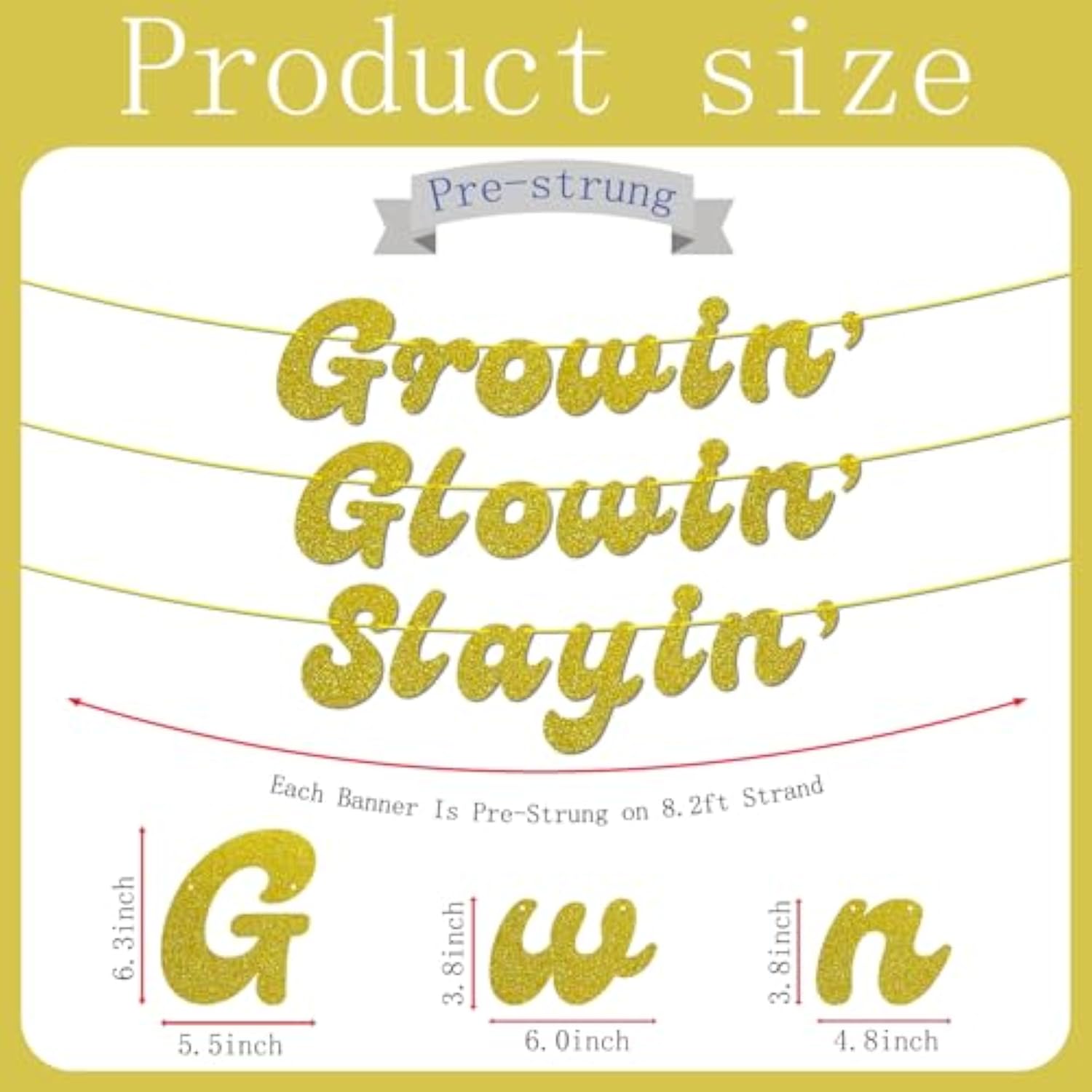 Growin' Glowin' Slayin' Gold Glitter Banner - Gen Z Cool Party Bunting, Funny Birthday Banner For 5Th 10Th 20Th 30Th 40Th Birthday Party Decorations Sign Gift?Pre-Strung?