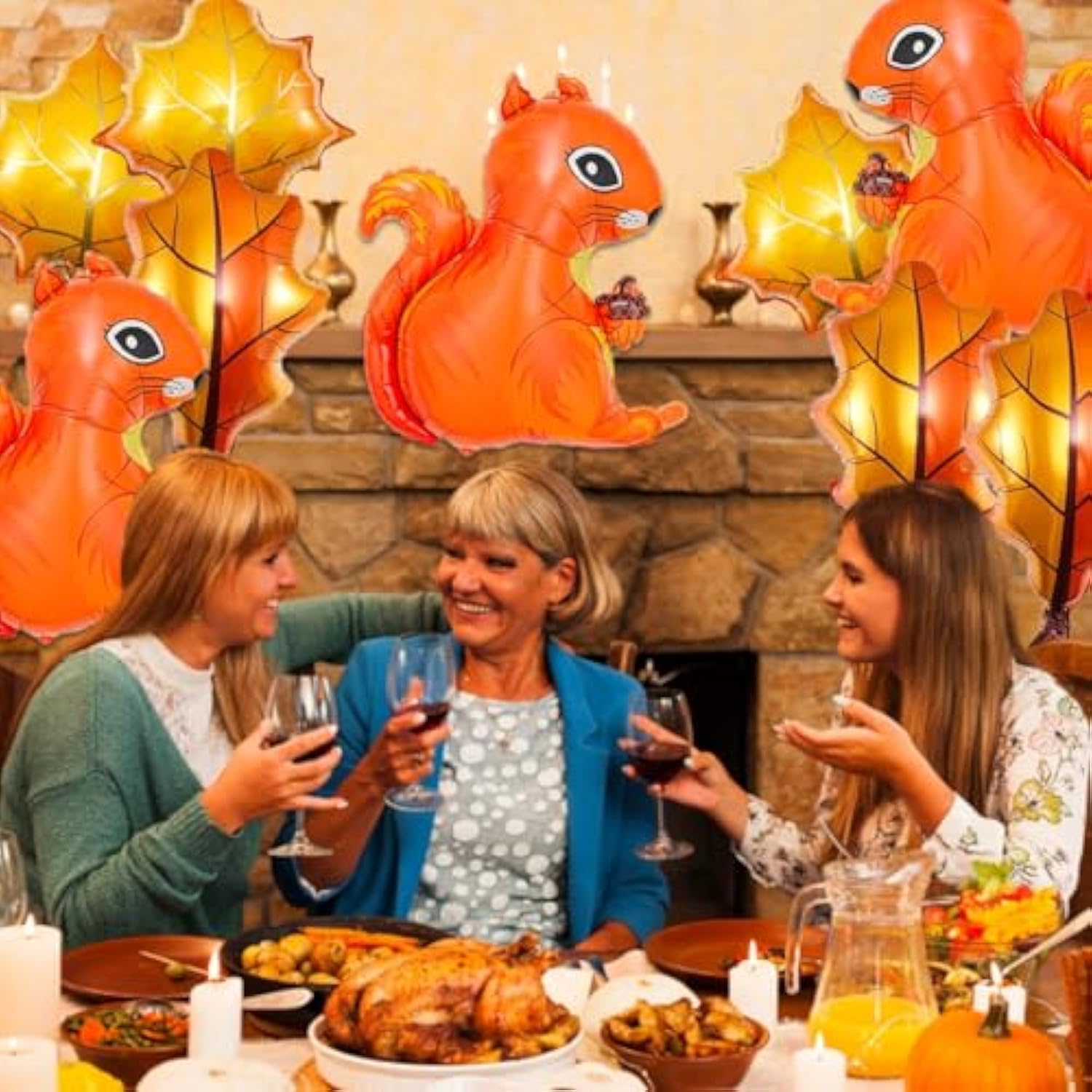 Thanksgiving Foil Balloon Set: Squirrel and Maple Leaf Autumn Decor (9pcs)