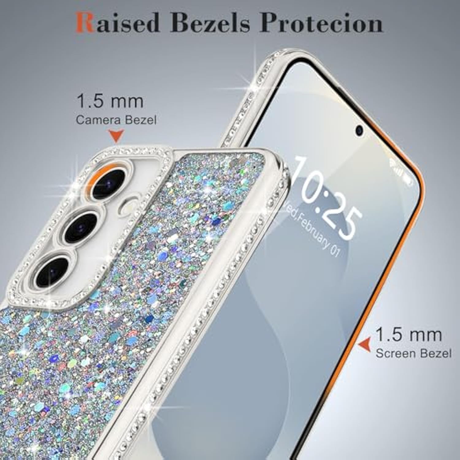 For Samsung Galaxy S25 Case Glitter, Luxury Shiny Bling Sparkly Bumper Cover With Crystal Diamonds For Women Girls Soft Shockproof Protective Phone Case For Samsung Galaxy S25 6.2", Silver
