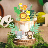 17Pcs Safari Animal Cake Toppers, Jungle Cupcake Decorations for Birthday Party
