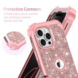 For Iphone 16 Pro Max Case Glitter Sparkly Bling 3 In 1 Shockproof Heavy Duty Hybrid Sturdy High Impact Protective Cover Case For Apple Iphone 16 Pro Max 6.9 Inch 2024,Rose Gold
