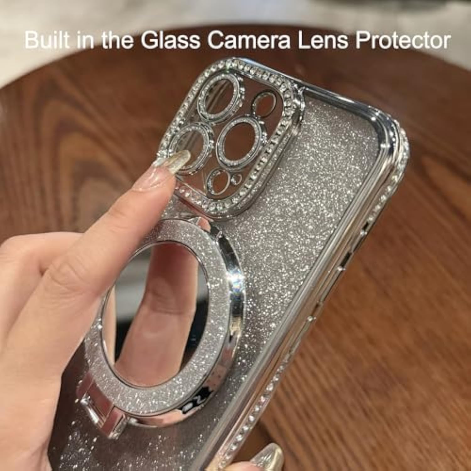 Magnetic Kickstand Glitter Case For Iphone 15 Plus, [Compatible With Magsafe] Bling Sparkly Rhinestone Diamond With Camera Protector Makeup Mirror Women Girls Case For Iphone 15 Plus (Pink)