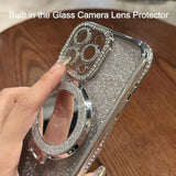Magnetic Kickstand Glitter Case For Iphone 15 Plus, [Compatible With Magsafe] Bling Sparkly Rhinestone Diamond With Camera Protector Makeup Mirror Women Girls Case For Iphone 15 Plus (Pink)