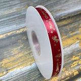 50 Yards Merry Christmas Ribbon Christmas Tree Bells Snowflake, 3/8 Inch Wide Satin Ribbons For Festival Holiday Party Decoration Gift Wrapping Crafts (Wine Red)