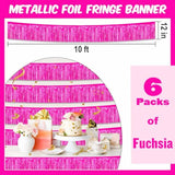 6 Pack 10 Ft Fuchsia Foil Fringe Garland Metallic Streamers Tinsel Banner Wall Hanging Garland Backdrop For Parade Floats, Halloween, Christmas, Thanksgiving, New Year Party Decorations