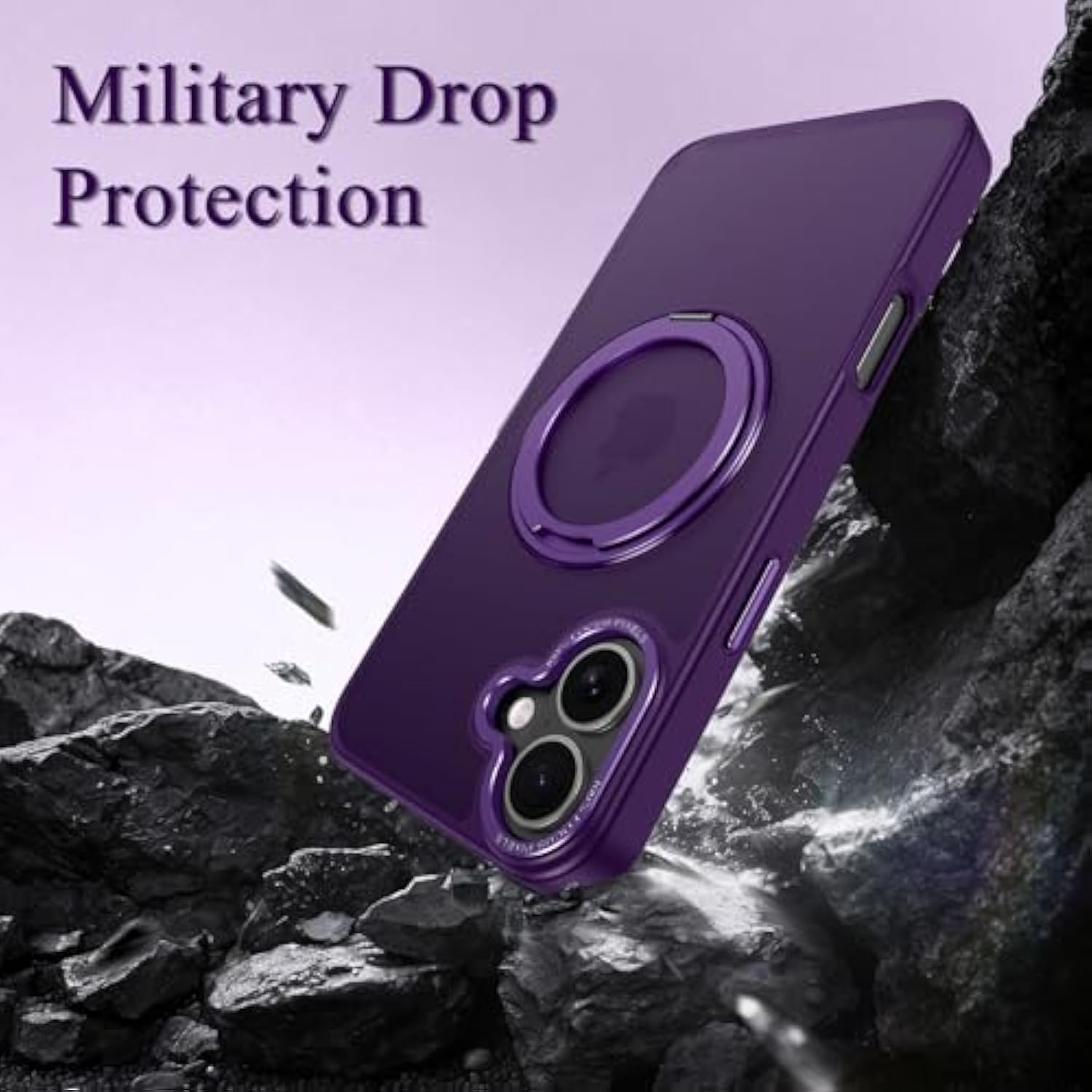 Strong Magnetic For Iphone 16 Plus Case With Stand,Fit For Magsafe,360°Rotatable Ring Designed,Translucent Matte Texture Protective Military Grade Shockproof,All Purple