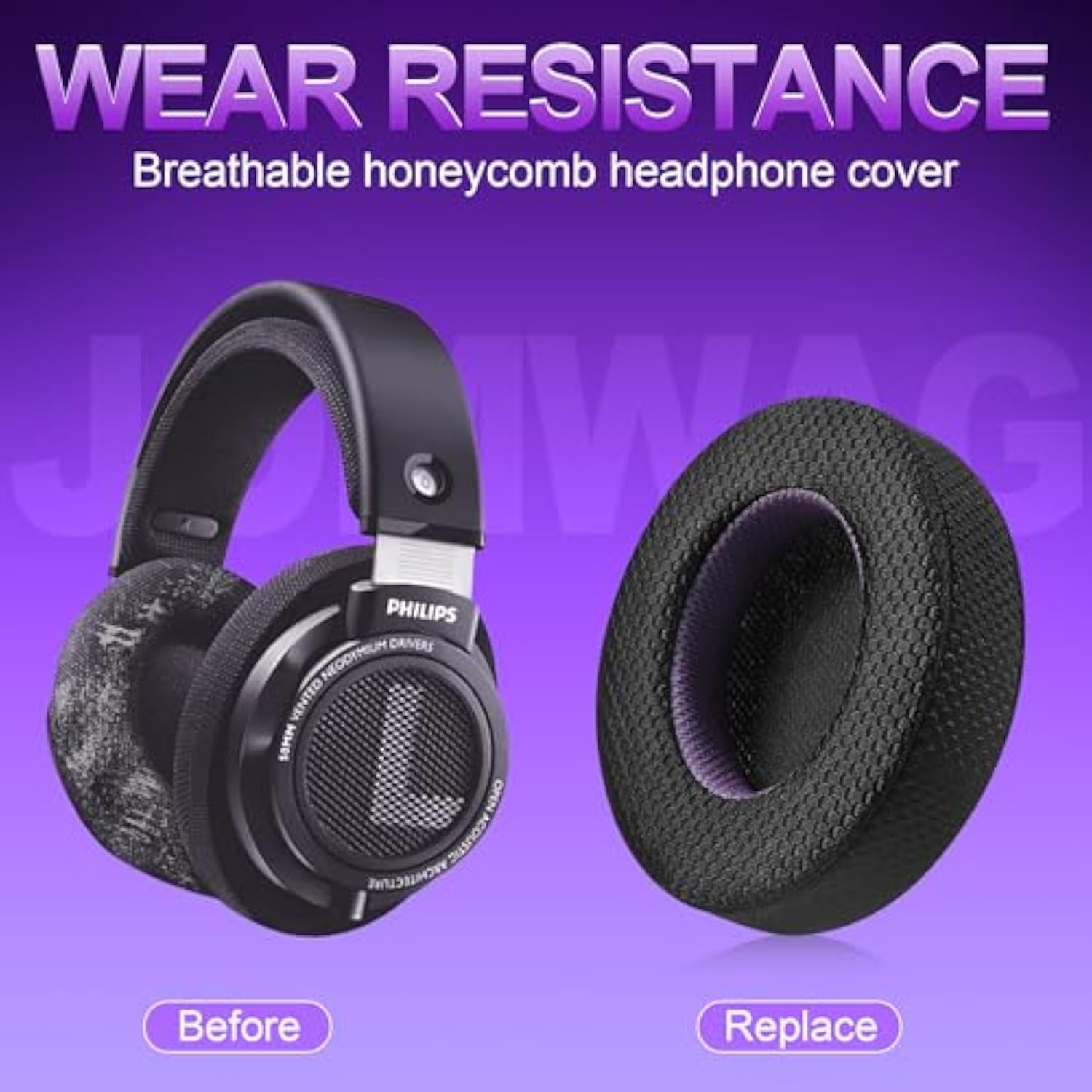 Breathable Mesh Replacement Earpads For Shp9500 Headphones - Comfortable Black/Purple Cushions
