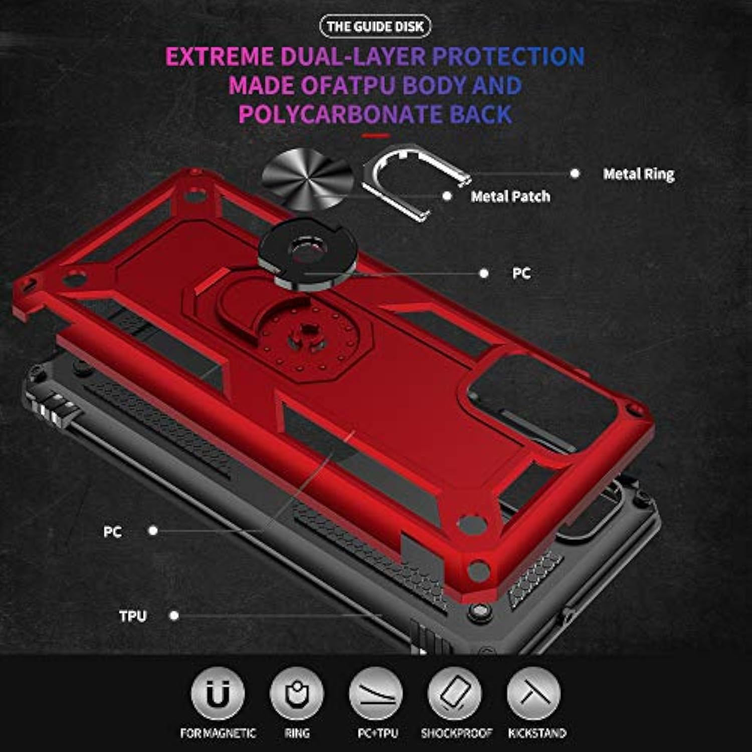 Samsung A71 5G Case, A71 5G Phone Case With Screen Protector, Military Grade Protective Cases With Ring For Samsung Galaxy A71 5G (Red)