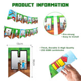 Pixel Happy Birthday Banner Pre-Strung - 10 Ft Video Game Birthday Decorations Pixel Bday Decorations Miner Backdrop Gaming Birthday Party Decorations Gamer Party Decorations
