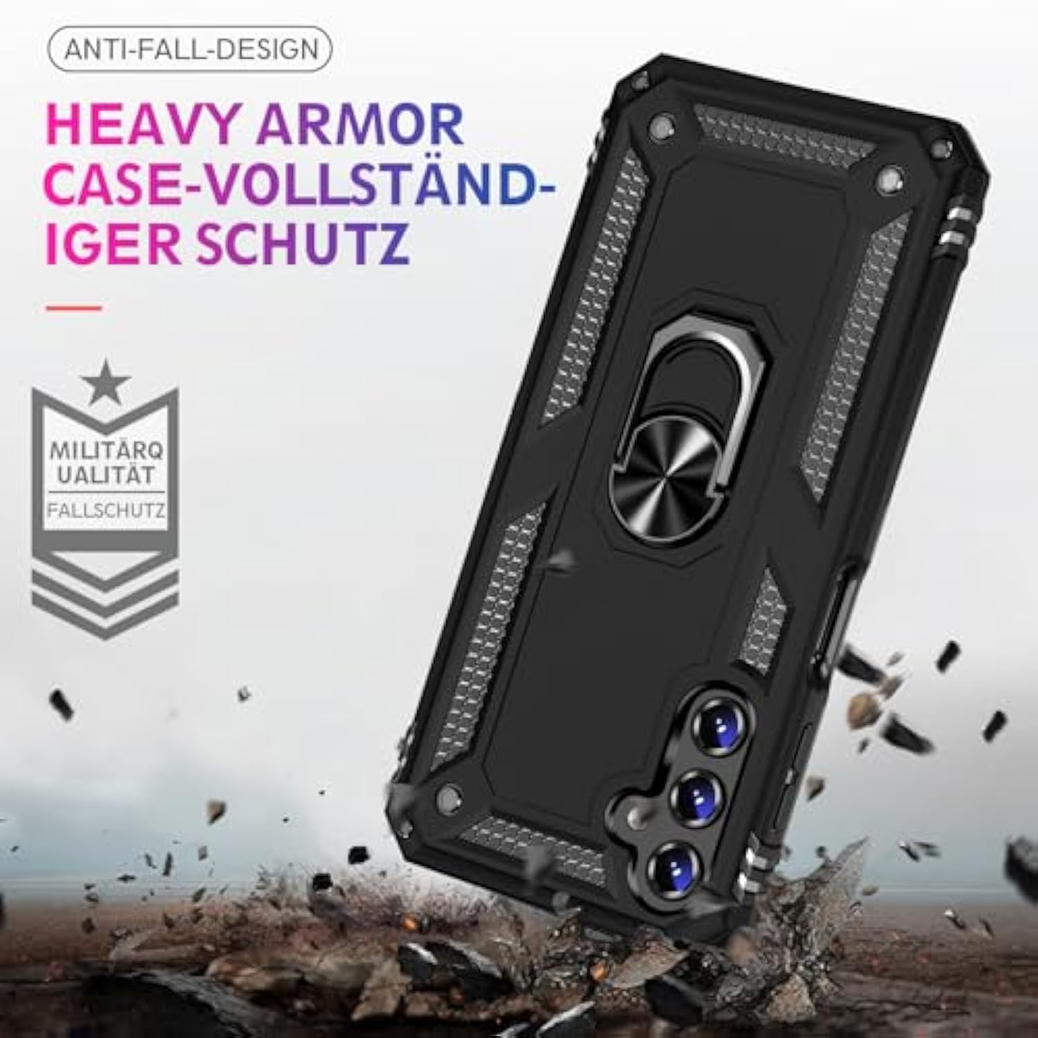 Heavy Duty Case For Samsung Galaxy S25/S24 Phone Case With Metal Ring Magnetic Kickstand, Grade Shockproof Rugged Protective Cover For Samsung S25 5G Cell Phone Cover Shell (Black)