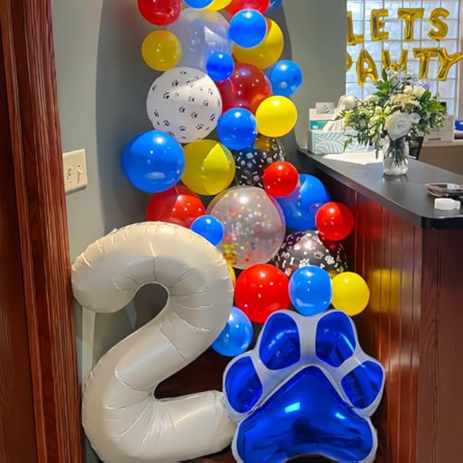 23pcs Dog Party Decorations Pink Paw Print & Alphabet Balloons, Blue Dog Paw