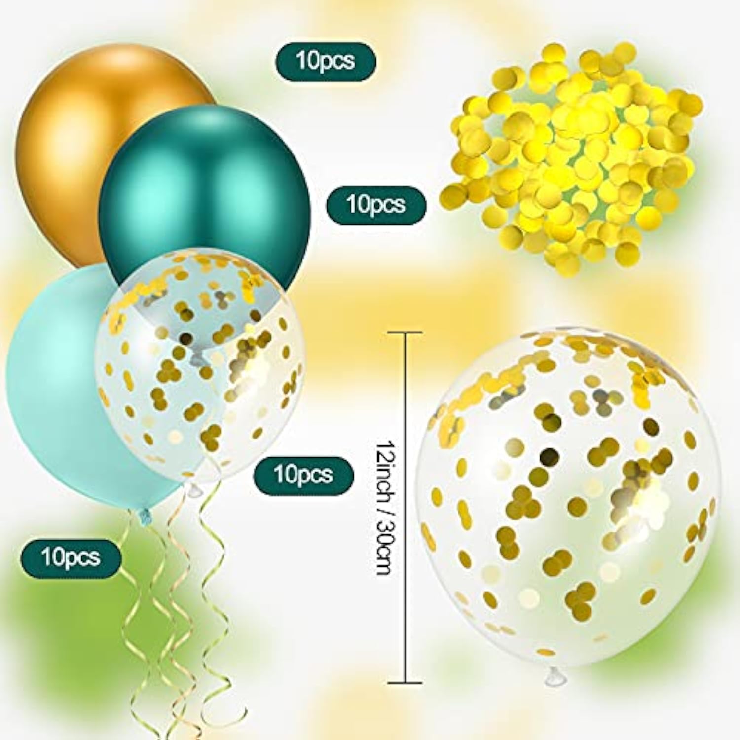 40 Pieces Teal Balloons 12 Inch Mint Green Metallic Gold Balloons For Party Baby Shower Birthday Wedding Anniversary Decorations Jungle Theme Party