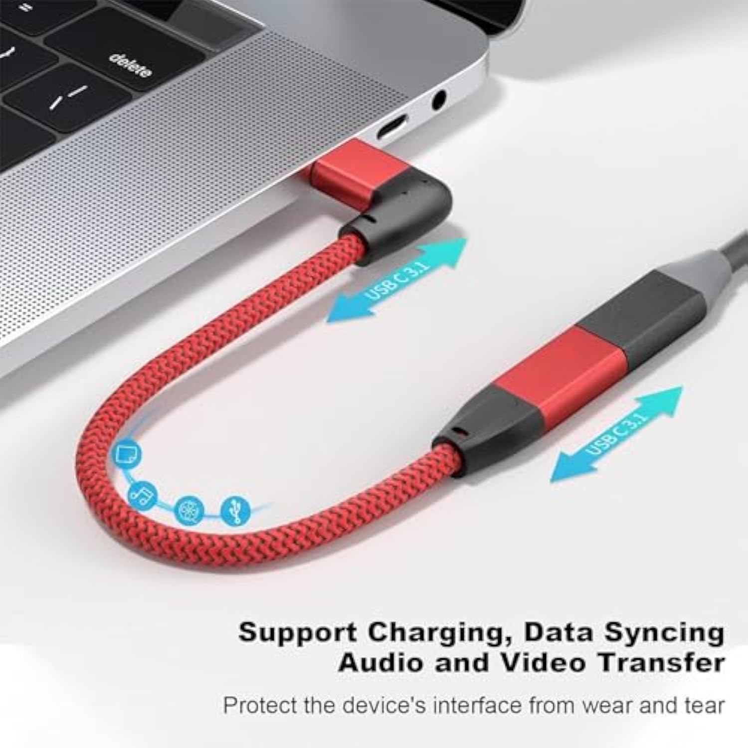 Right Angle Usb C Extension Cable 0.6Ft, 90 Degree Usb-C 3.2 Gen 2 20Gbps Male