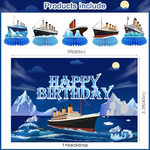 Nautical Themed Birthday Party Decorations for Ocean Ferry Banner Backdrop Honeycomb Centerpiece Hanging Swirl for Cruise Ship Party Supplies Decor