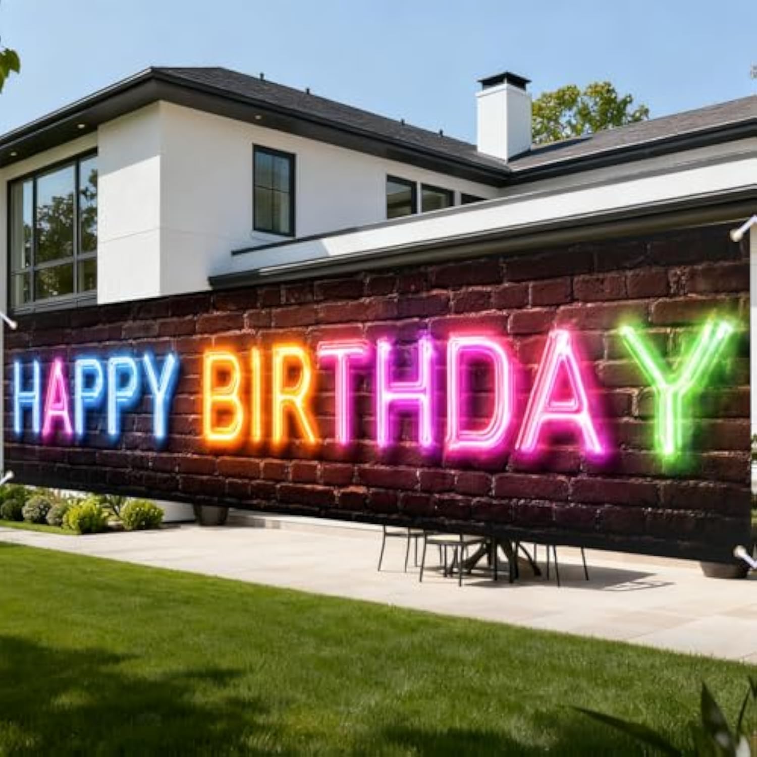 Happy Birthday Yard Banner - Neon Multicolor Happy Birthday & Brick Wall Design, Outdoor/Indoor Giant Birthday Yard Sign,78.7X17.7 Inch