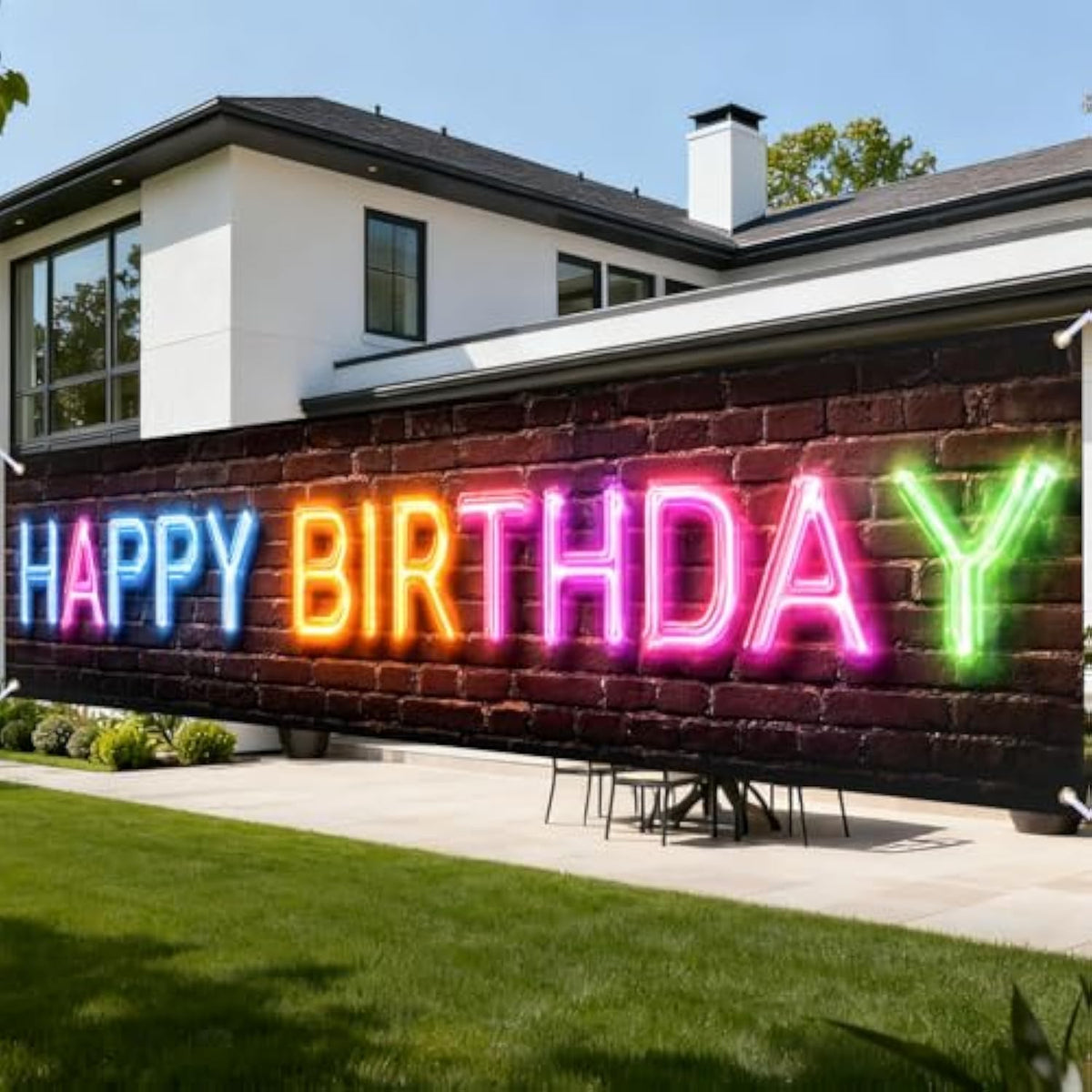 Happy Birthday Yard Banner - Neon Multicolor Happy Birthday & Brick Wall Design, Outdoor/Indoor Giant Birthday Yard Sign,78.7X17.7 Inch