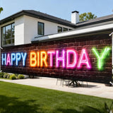 Happy Birthday Yard Banner - Neon Multicolor Happy Birthday & Brick Wall Design, Outdoor/Indoor Giant Birthday Yard Sign,78.7X17.7 Inch