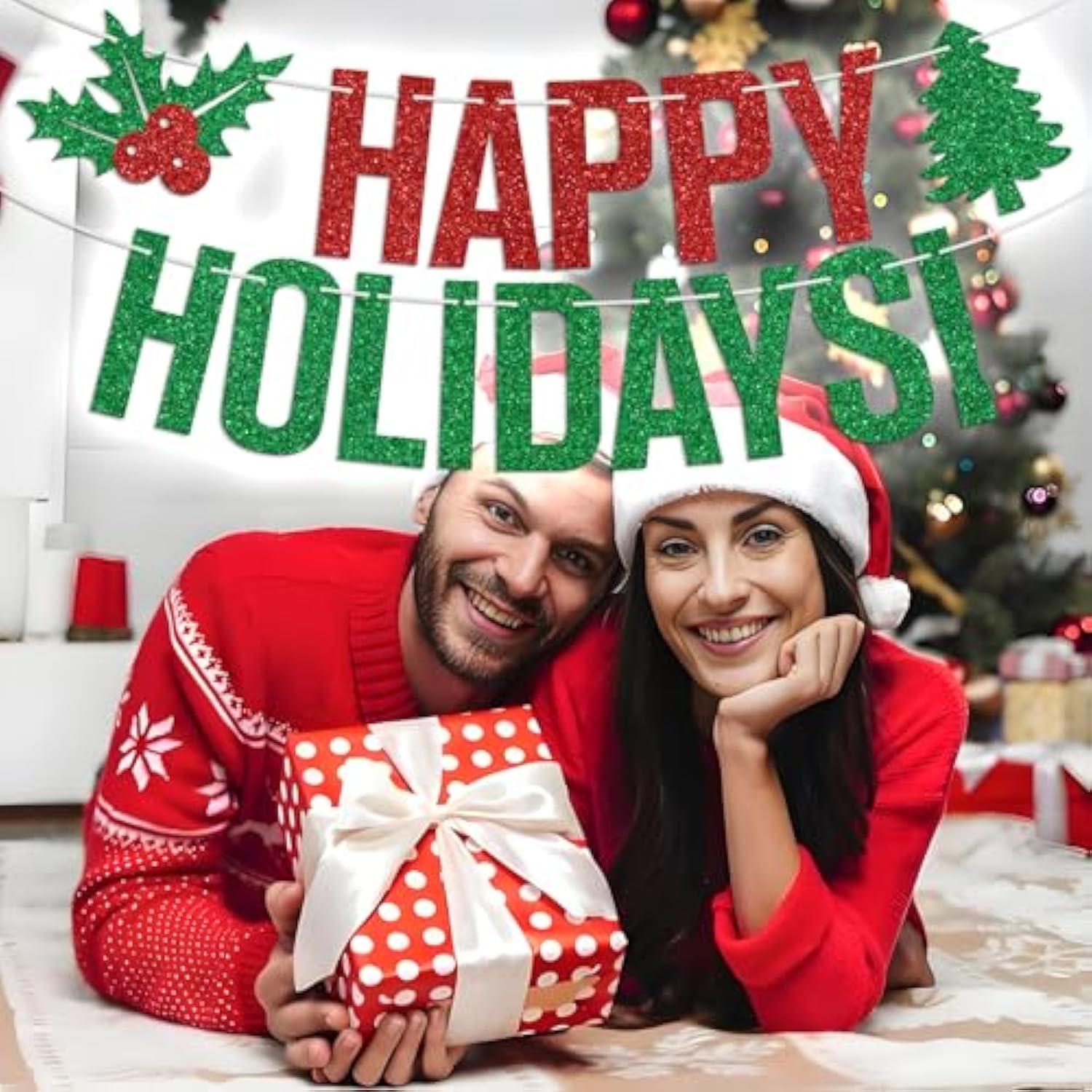 Happy Holidays Banner Merry Christmas New Year Party Decoration Indoor Decor