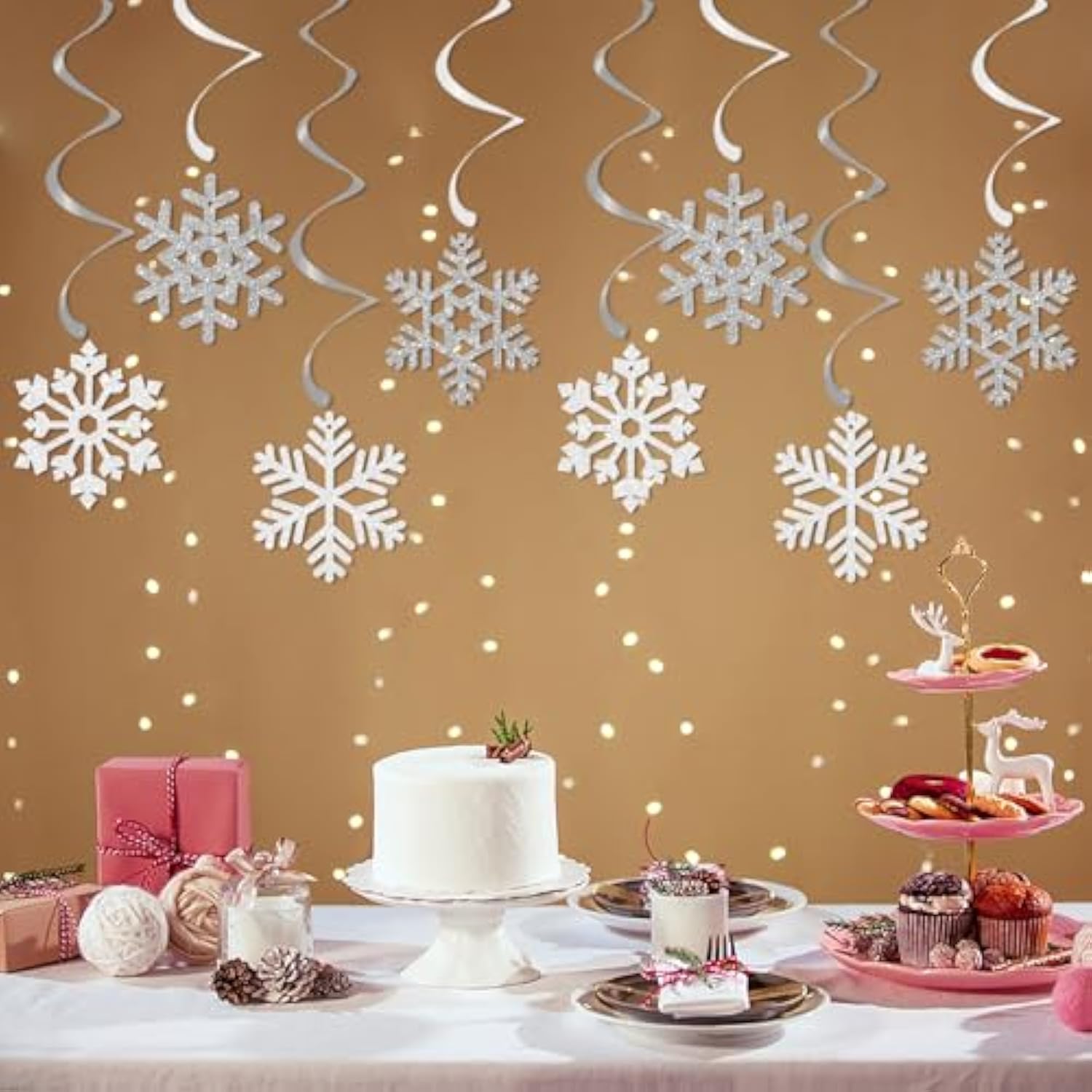 16pc Snow-White Snowflake Hanging Swirls Frozen Winter & NYE Party Decor