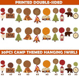 30Ct Happy Camper Party Hanging Swirls Decoration Camping Kids Birthday Photo Props Ideas Tent Cutouts Adventure S'More Whirls Signs Baby Shower Favor Supplies