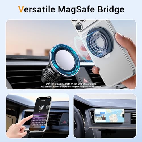 Magnetic Phone Ring Holder for MagSafe, Cell Phone Grip Stand Finger Ring for iPhone 17 16 15 14 13 12 Pro Max, Double Sided Magnet Kickstand