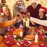 50 Pack Christmas Paper Napkins Snowman Red Silver Foil Disposable Beverage Napkins Decorative Table Napkin For New Year Winter Dinner Merry Christmas Holiday Xmas Party Supplies, 6.5 "X 6.5"