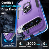 For Google Pixel 9/9 Pro Case With Screen Protector+Camera Lens Protector,Heavy Duty Shockproof Full Body Phone Cover Built In Metal Ring Holder Kickstand,2024 Lavender