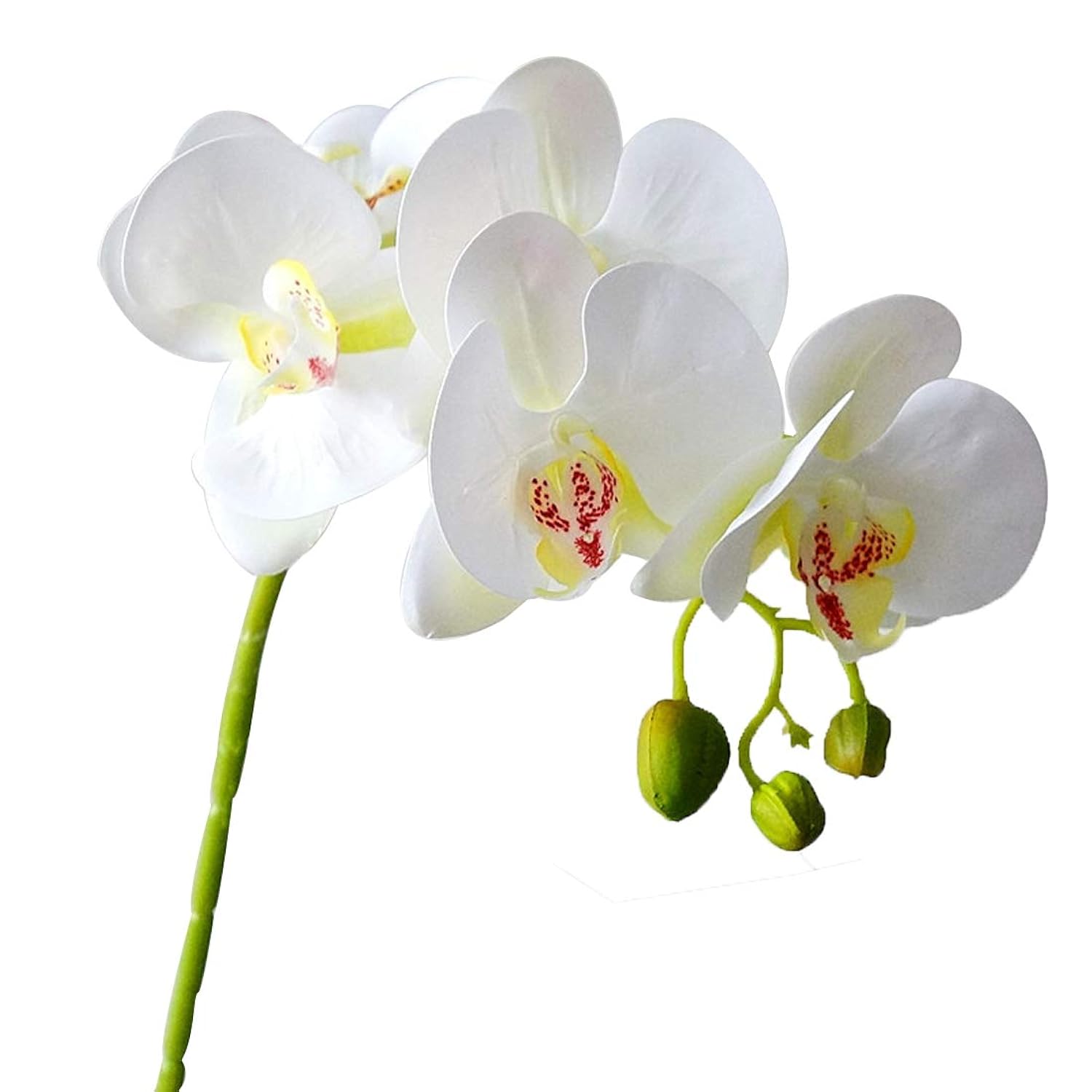 6 Pcs 3D Artificial Real Touch Latex Phalaenopsis Orchid Stem Bouquets Artificial Flowers For Wedding Party Home Garden Decoration (White&Yellow Heart)