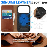 SHIELDON Genuine Leather Case Wallet for iPhone 17 Pro 6.3" Retro Brown