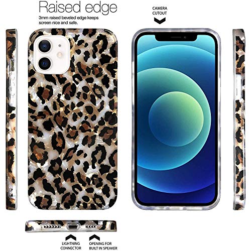 Case Compatible with iPhone 12/12 Pro 6.1-inch, Luxury Sparkle Translucent Clear Leopard Cheetah Print Pearly Design Soft Silicone Slim TPU