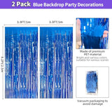 Blue Streamers Party Decorations 2-Pack 3.3x8.2Ft Glitter Foil Backdrop