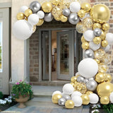 80 Pcs Gold Silver Latex Balloons Garland Arch Set White Confetti Balloon Different Sizes For Wedding Birthday Graduation Baby Shower Bachelorette Engagement Anniversary Party Decorations