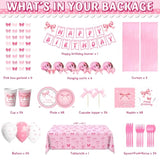 206Pcs Pink Bow Birthday Party Supplies Serve 24, Coquette Birthday Decorations Includes Bow Banner Garland, Hanging Swirls, Backdrops,Tablecloth, Plates For Girls Bachelorette Party Decor