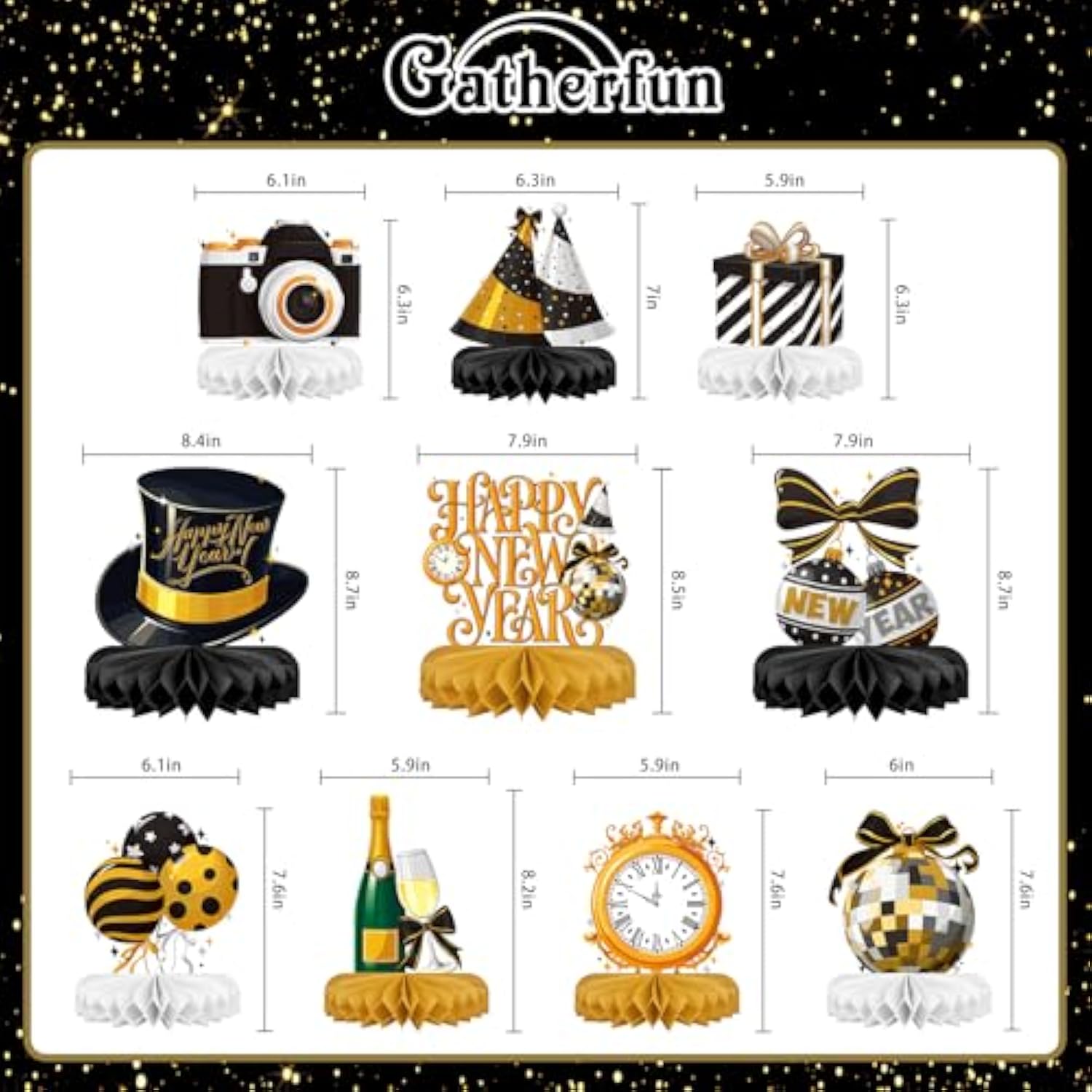 Happy New Year Party Decorations Bundle Honeycomb Centerpieces Table Toppers